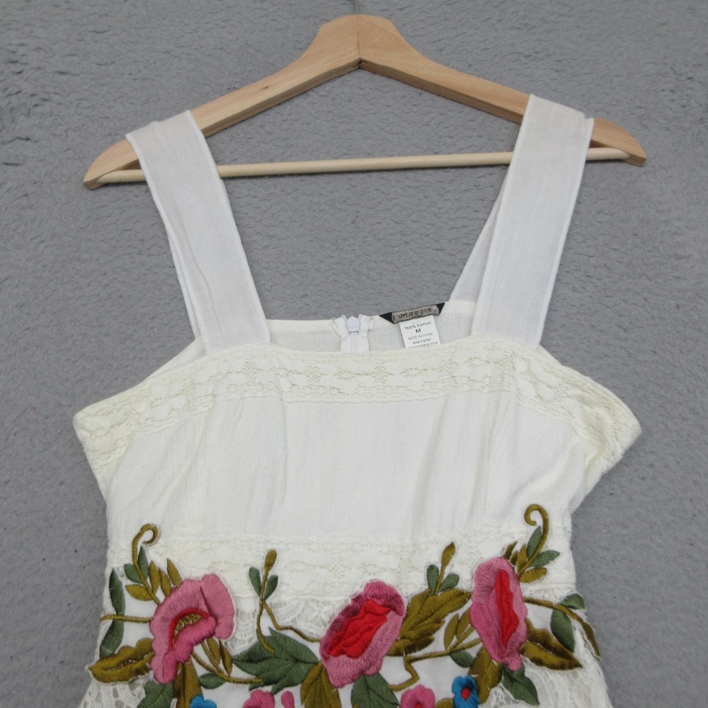 Maggie Embroider Floral Boho Dress Women M White 100%Cotton Lace Tiered Sundress - Picture 6 of 16